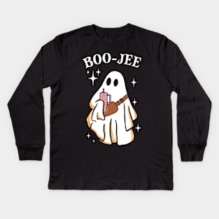 Funny Boo-Jee Spooky Season Ghost Halloween Kids Long Sleeve T-Shirt